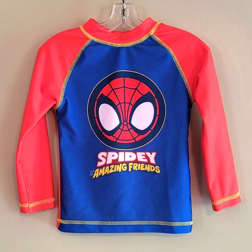 Marvel Blue and Red Spider-Man Rashguard Swim Top